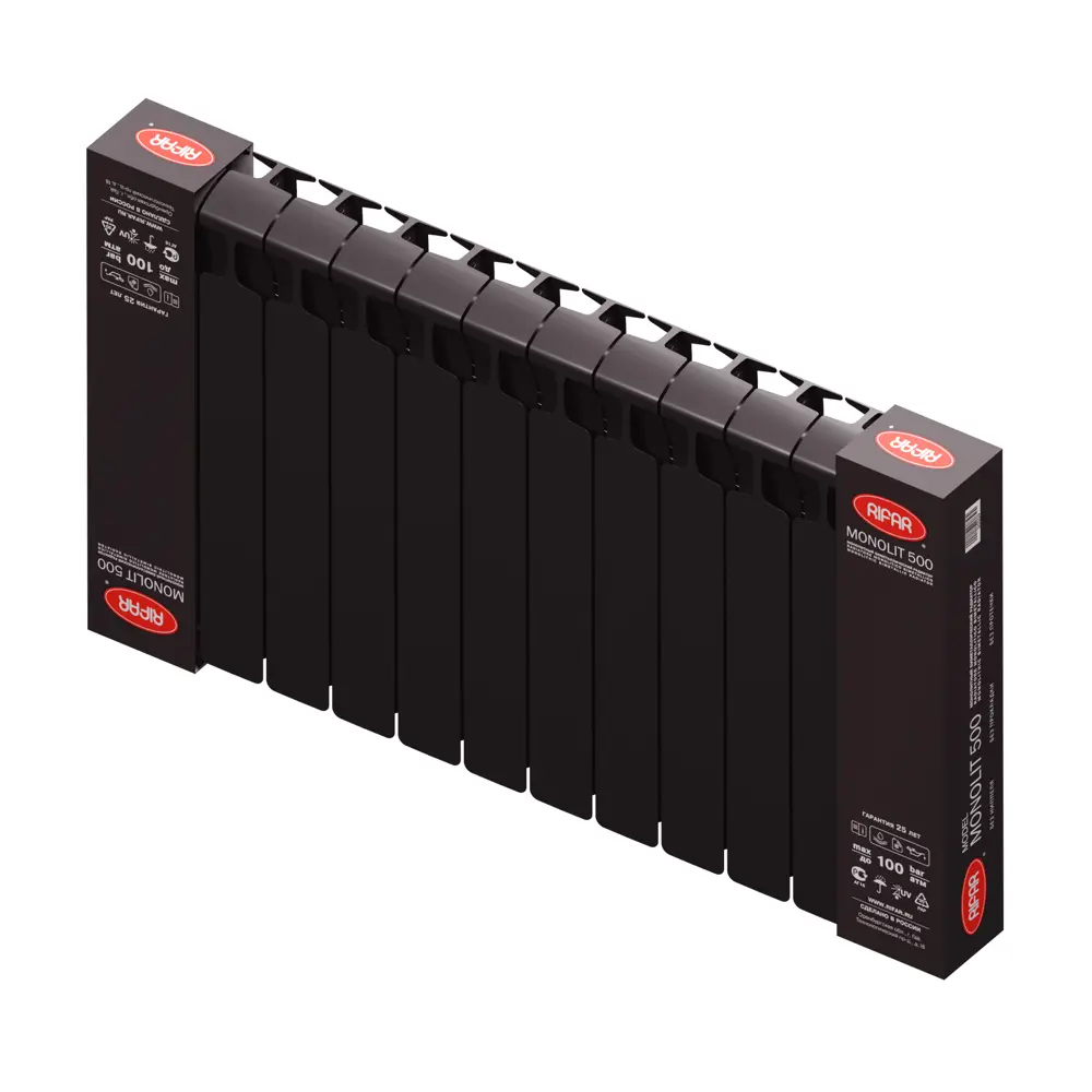 Радиатор секционный Rifar Monolit M50012RAL9005 500/100 12 секций боковое подключение биметалл черный 82560799 STLM-2130094 - Вид №5