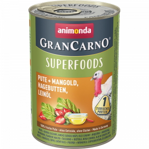 ПР0058886 Корм для собак Gran Carno Superfoods индейка, мангольд, шиповник, льняное масло банка 400г Animonda