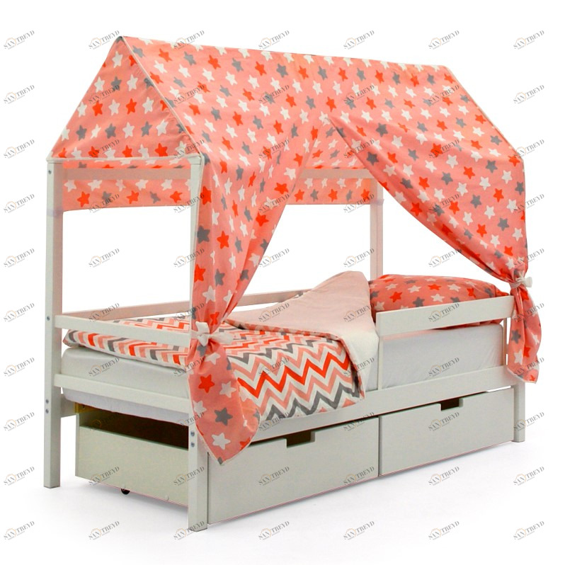 Крыша для кровати-домика текстильная Svogen звезды красный, белый, графит, фон розовый БЕЛЬМАРКО  00-3833100 Красный Santreyd 