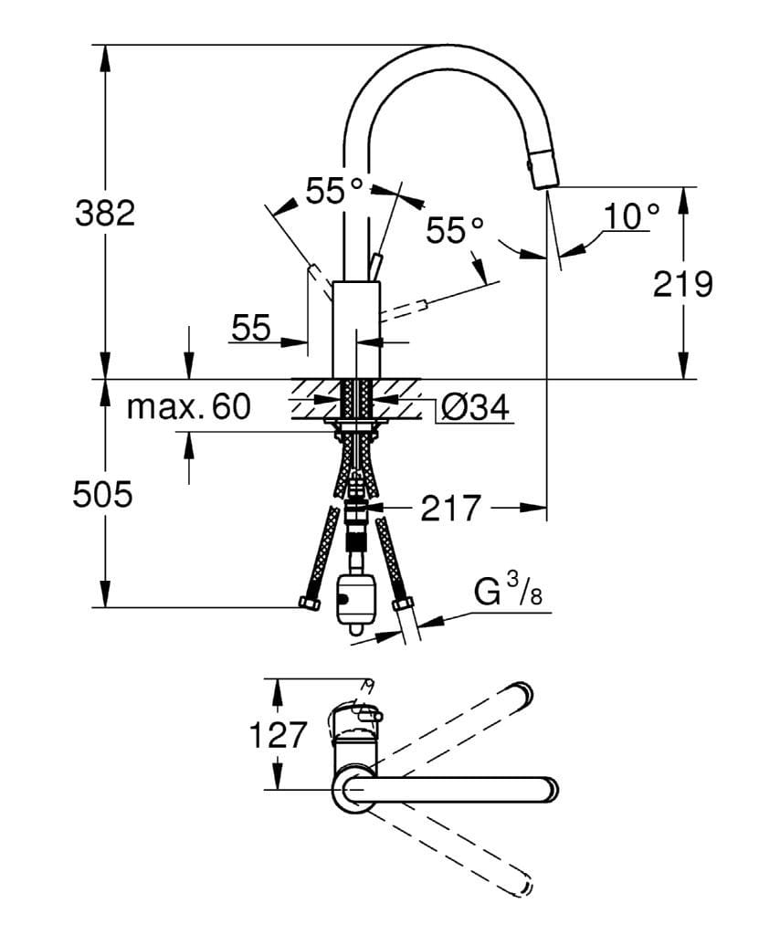 Смеситель для кухни с одним отверстием и поворотным изливом Grohe концепция ARCH-00081238 - Вид №3