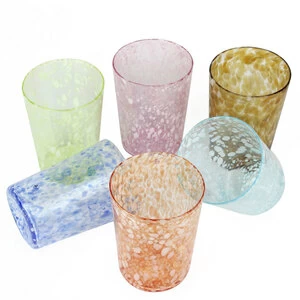 2187 ORIGINALMURANOGLASS Набор из 6 разноцветных пятнистых стаканов - муранское стекло 7 см