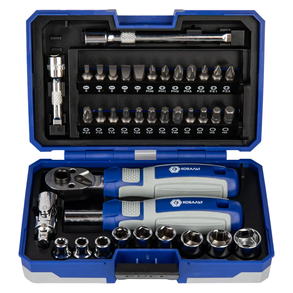 Набор инструментов КОБАЛЬТ 915-069 с головками и битами 38 предметов 89374119 STLM-1565962