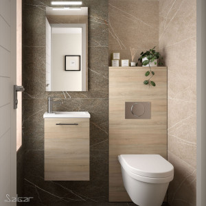 22898 SALGAR Комплект мебели для ванной MICRO 400 OAK CALEDONIA + Раковина + Зеркало Дуб Каледония
