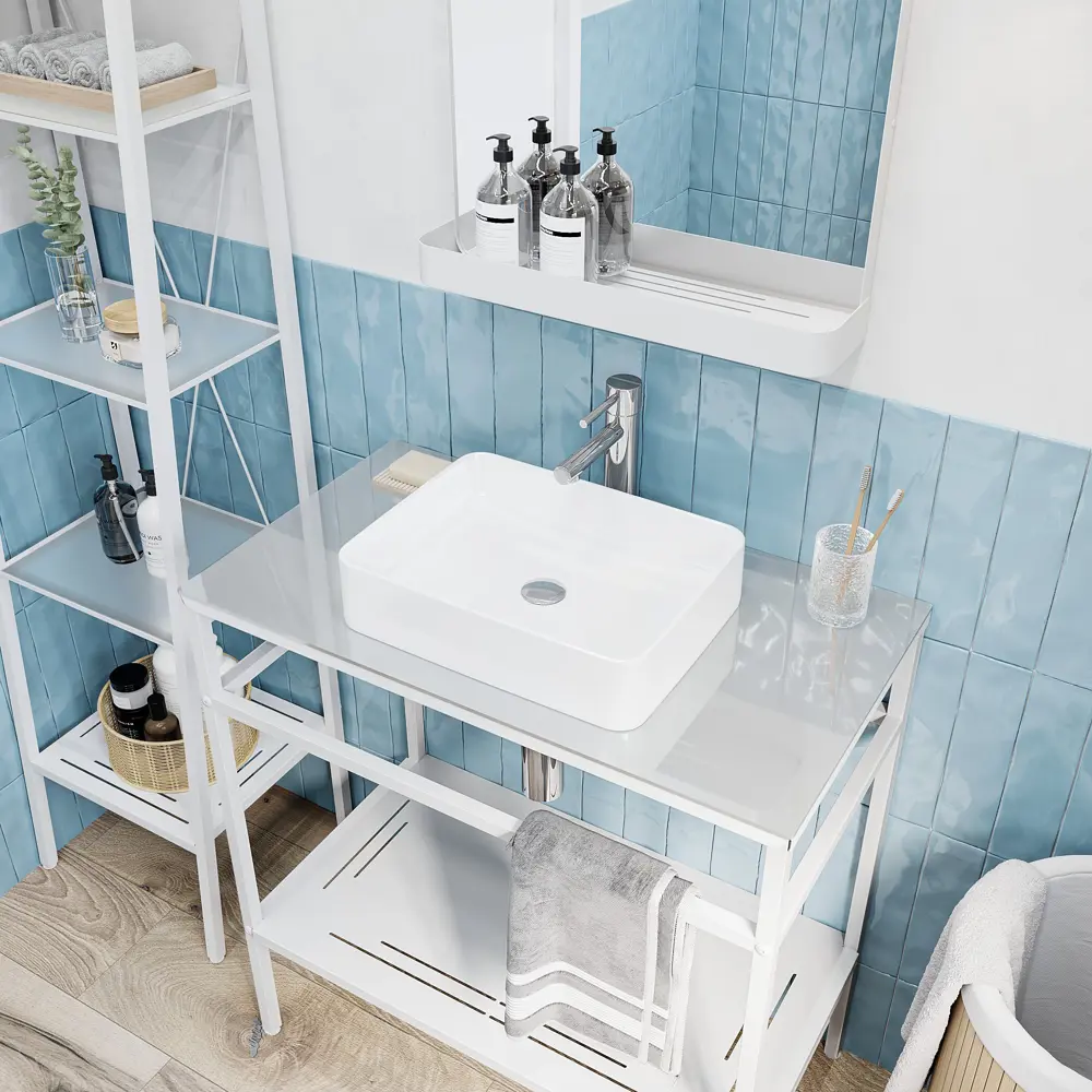 Столешница в ванную KONSENSA Бруклин 75x44 см стекло цвет белый STLM-2050686 - Вид №3