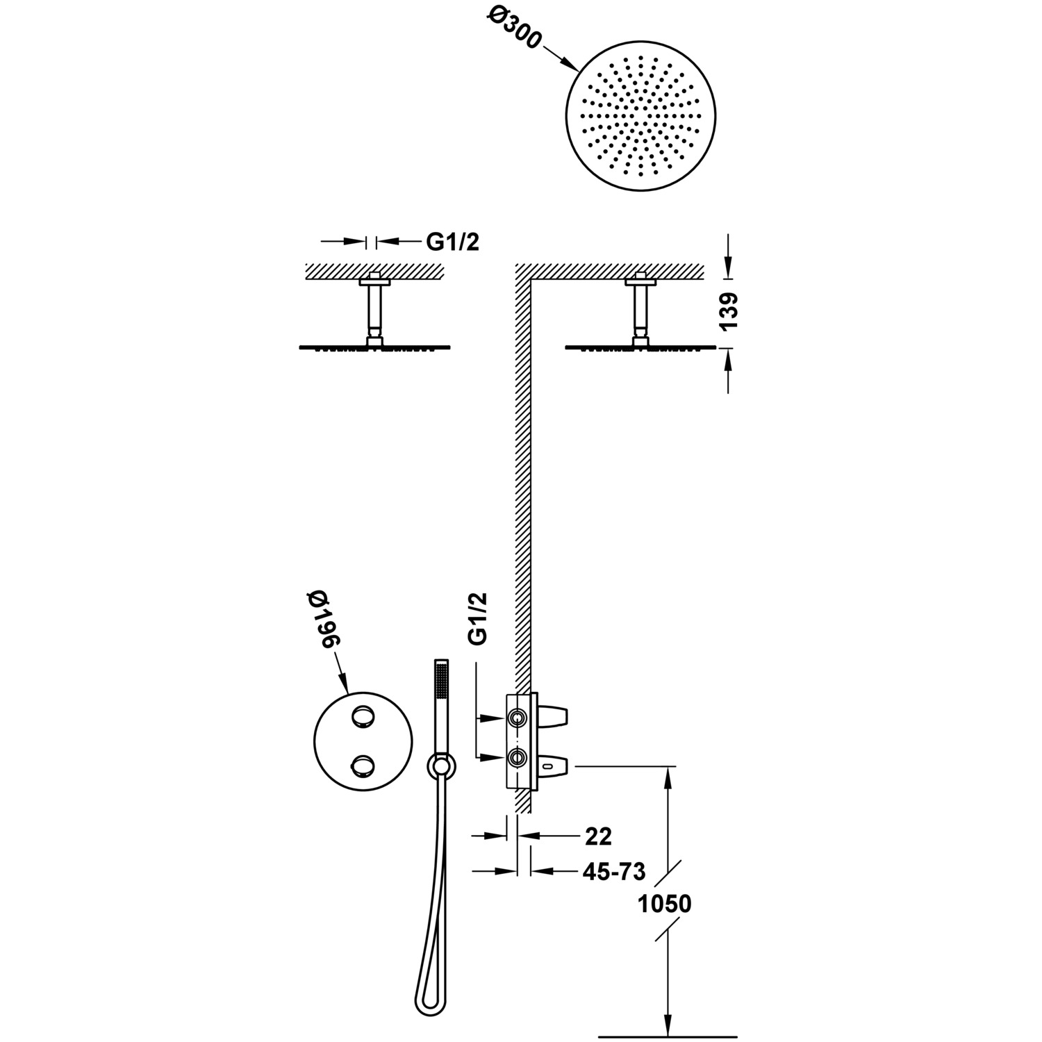 Комплект 2-ходовых скрытых термостатических кранов Therm-box Therm-box для душа-28125003 TRES Fuji - Вид №1