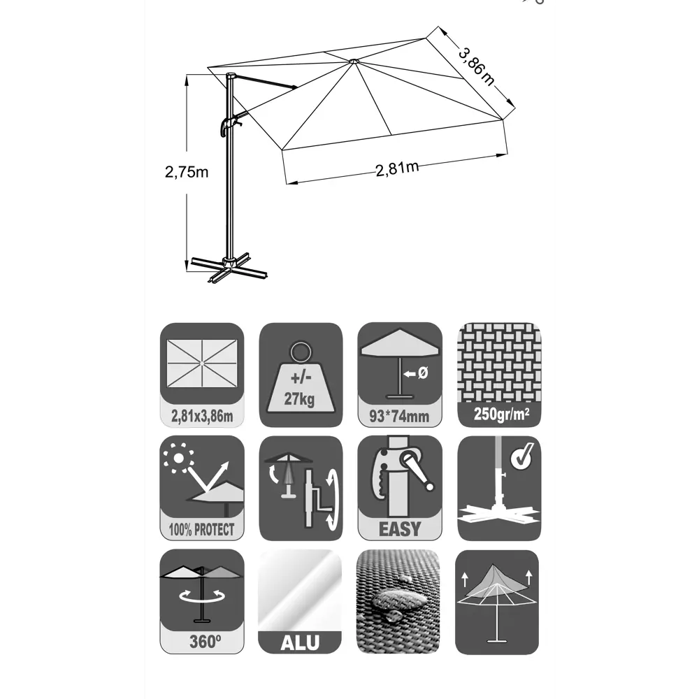 Зонт BEGINIA Aura 281x386 см серый STLM-2044082 - Вид №17