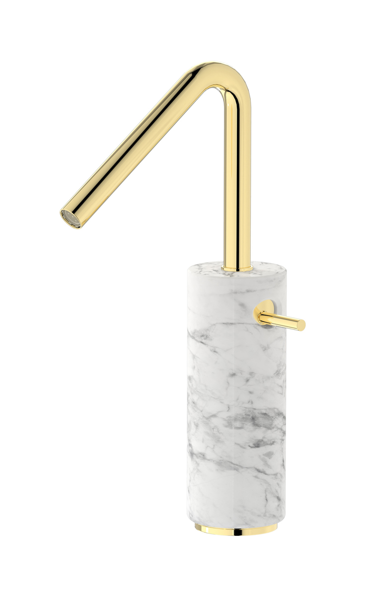 Высокий смеситель для раковины на 1 отверстие в комплекте с донным клапаном WE ARE IB mr202ii_1 Pale Gold Marmo