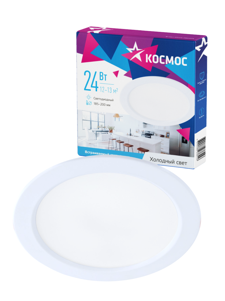 91009321 Панель светодиодная KDownL24W6400K 24 Вт 4000K IP20 STLM-0438260 КОСМОС