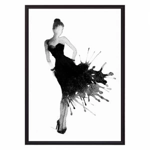Постер в раме черно-белый 50х70 см "Черное платье Акварель 1" ДОМ КОРЛЕОНЕ ЛИЦА 00-3962643 Черно-белый