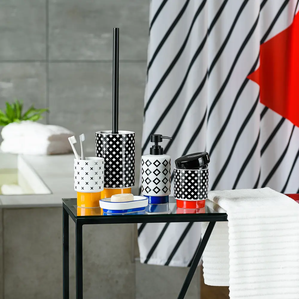 Стакан для зубных щёток Moroshka Memphis керамика цвет белый/жёлтый/чёрный STLM-2127792 - Вид №6