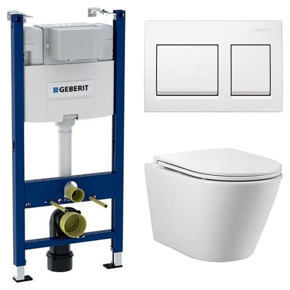 Комплект инсталляции Geberit Alpha с безободковым унитазом Aquatek Вега клавиша Geberit Alpha белая STLM-2212054
