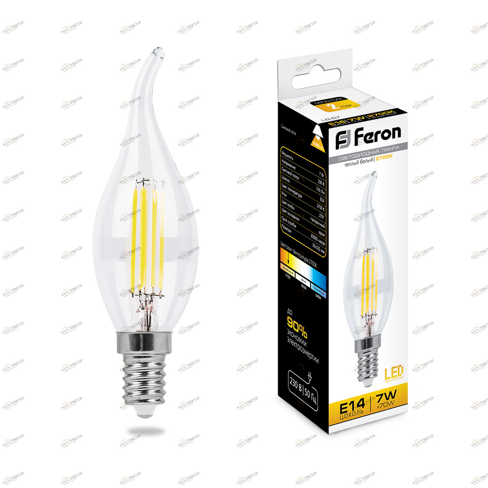 Лампа светодиодная Feron "Свеча на ветру" E14 7W 2700K LB-67 25727 FERON  00-3956783 Прозрачный 