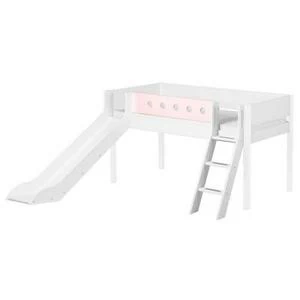 Кровать Flexa White с горкой и наклонной лестницей, 200 см, белая с розовым