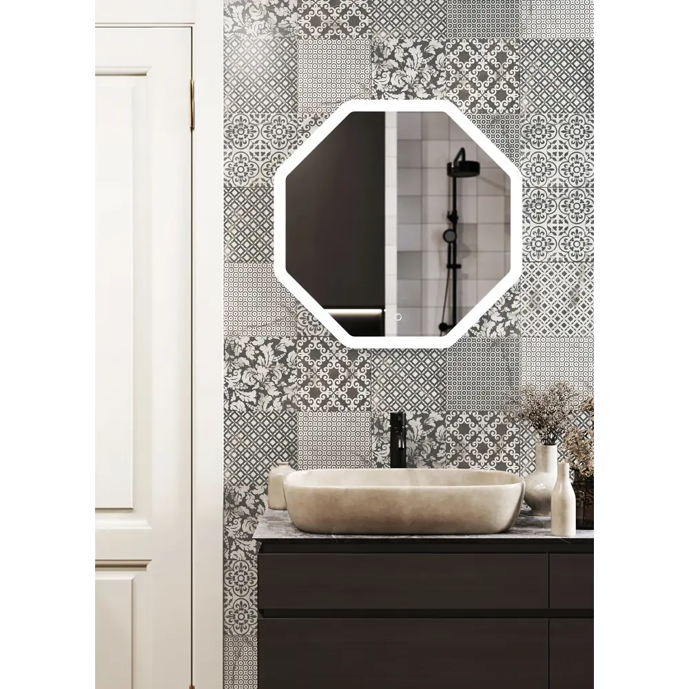 Зеркало для ванной Omega Glass Слим SD55 с подсветкой 65x65 см восьмиугольное STLM-2039795