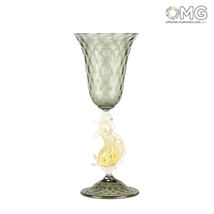 1929 ORIGINALMURANOGLASS Венецианский бокал серый с Золотой рыбкой - муранское стекло 9 см
