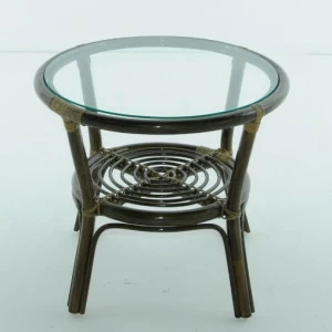 Журнальный столик круглый со стеклянной столешницей 47х54 см олива Calamus Rotan VINOTTI  00-3885195 Зеленый