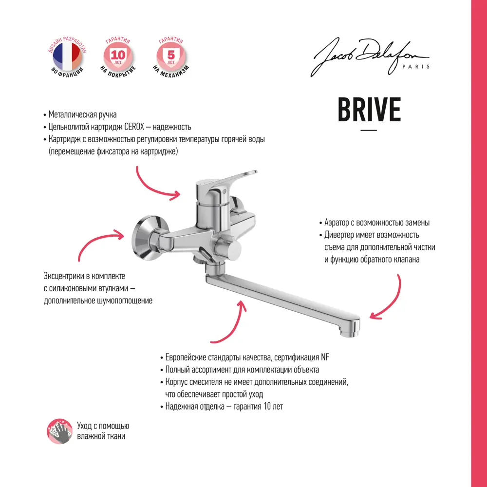 Смеситель для ванны Jacob Delafon Brive однорычажный цвет хром STLM-2181954 - Вид №5