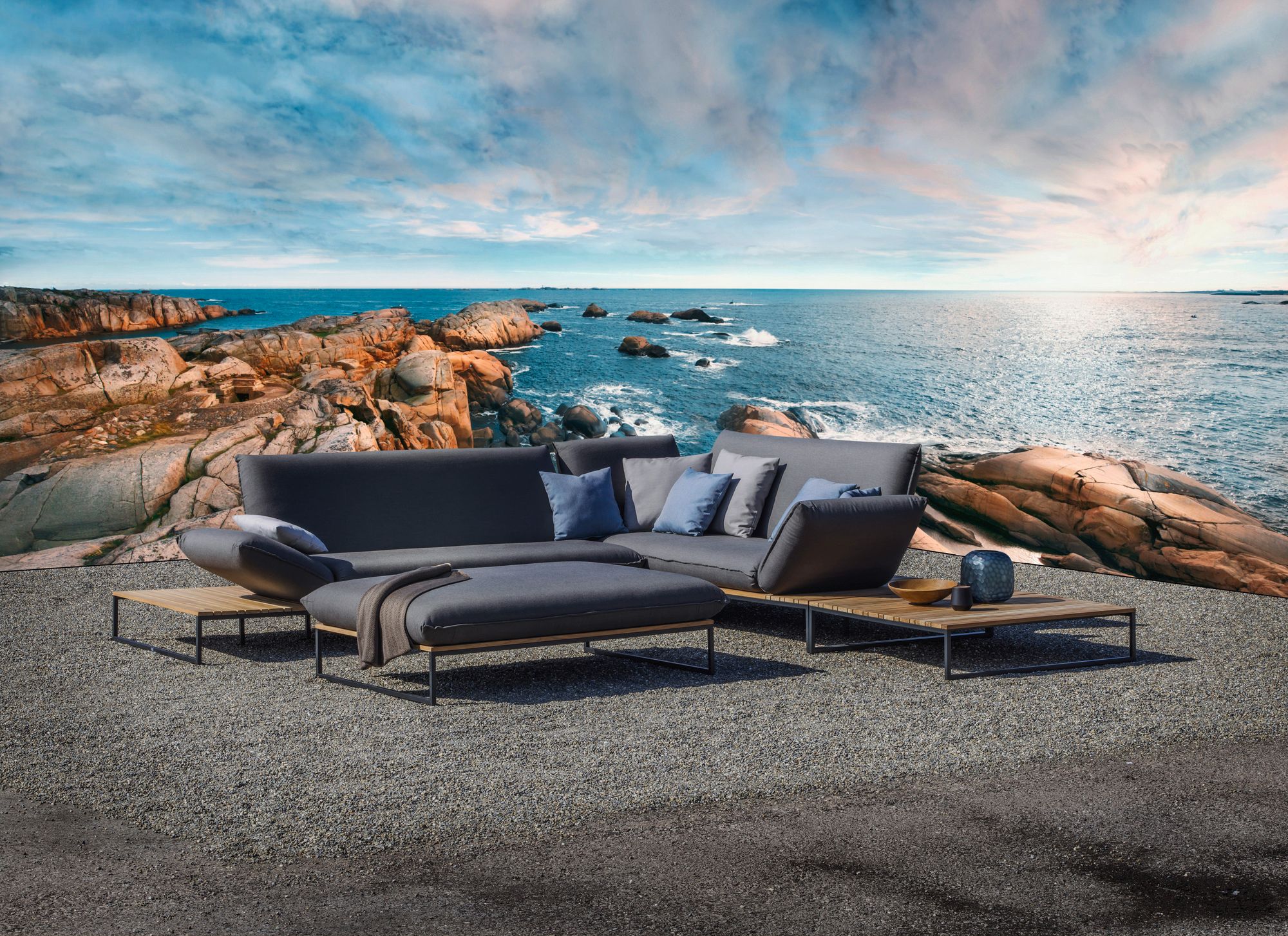 Угловой садовый диван из ткани FISCHER MÖBEL Флора ARCH-00103958