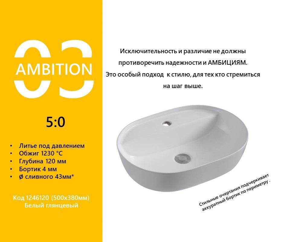 90554977 Накладная раковина 1246120 50см цвет белый глянец AMBITION STLM-0279596 AVIMANO