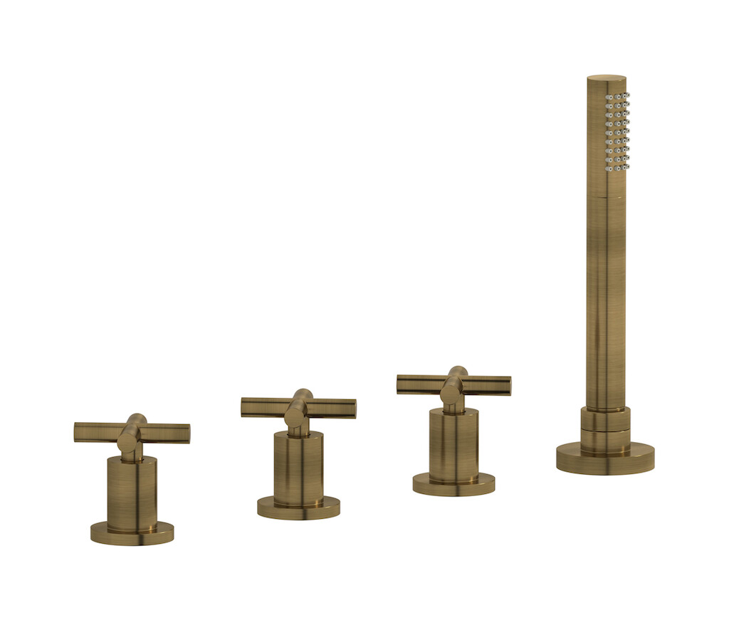 Смеситель на бортик ванной на 4 отверстия с изливом, дивертером и душевым гарнитуром. WE ARE IB wo396bo Modern Bronze WOW