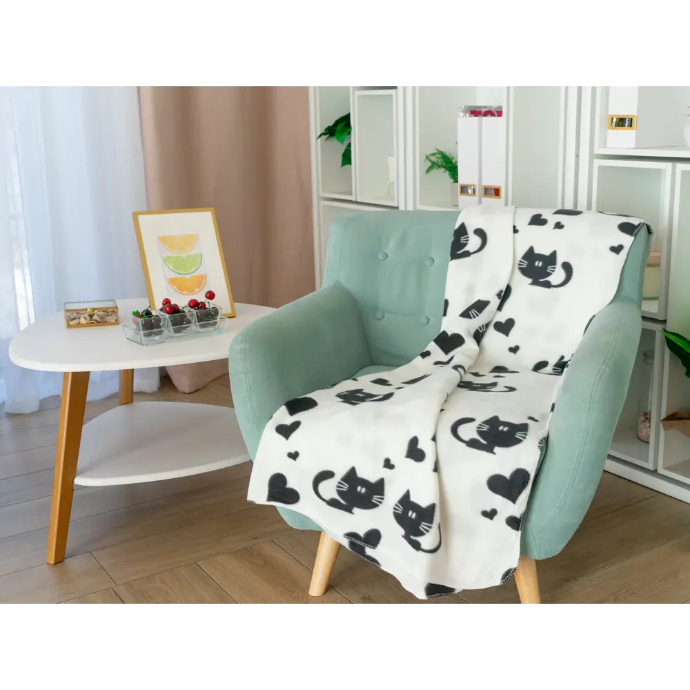 Плед «Коты и сердца» 120x150 см флис цвет чёрный/белый BELEZZA STLM-2116123 - Вид №2