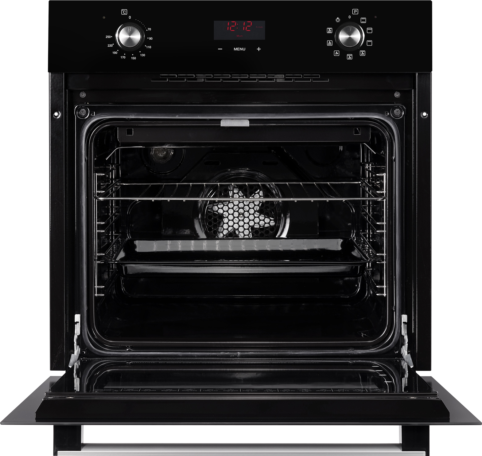 EOV 29 PDB 59.5х59.5x61 см, 64л, 9 режимов, утапливаемые переключатели, дисплей, электронное управление с сенсорными кнопками, гриль, конвекция, черное стекло Weissgauff Santreyd  - Вид №1
