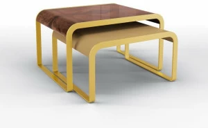 BRUNO ZAMPA Журнальный столик из металла со столешницей из орехового дерева и кожаной поверхностью  149a