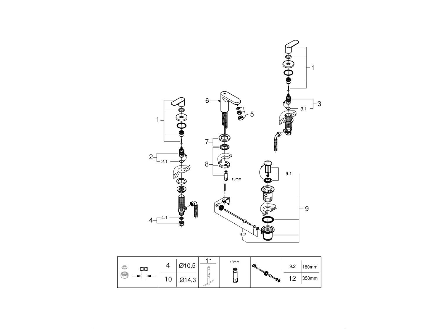 Смеситель для раковины с 3 отверстиями с раздельными розетками Grohe Eurosmart Cosmopolitan ARCH-00092284 - Вид №3