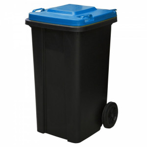 LG4685 AROTERRA Контейнер бак мусорный 120 л. пластиковый для раздельного сбора мусора на колесах с крышкой и ручкой 120 л. Черный, крышка синяя
