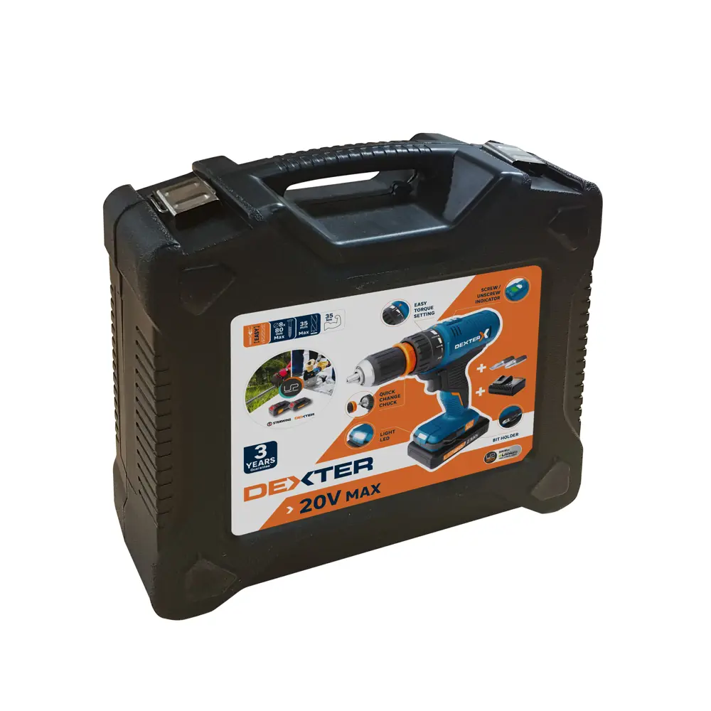 Дрель аккумуляторная Dexter 20VSD2-35RCA.1A, 20 В Li-ion 2.5 Ач STLM-2114127 - Вид №7