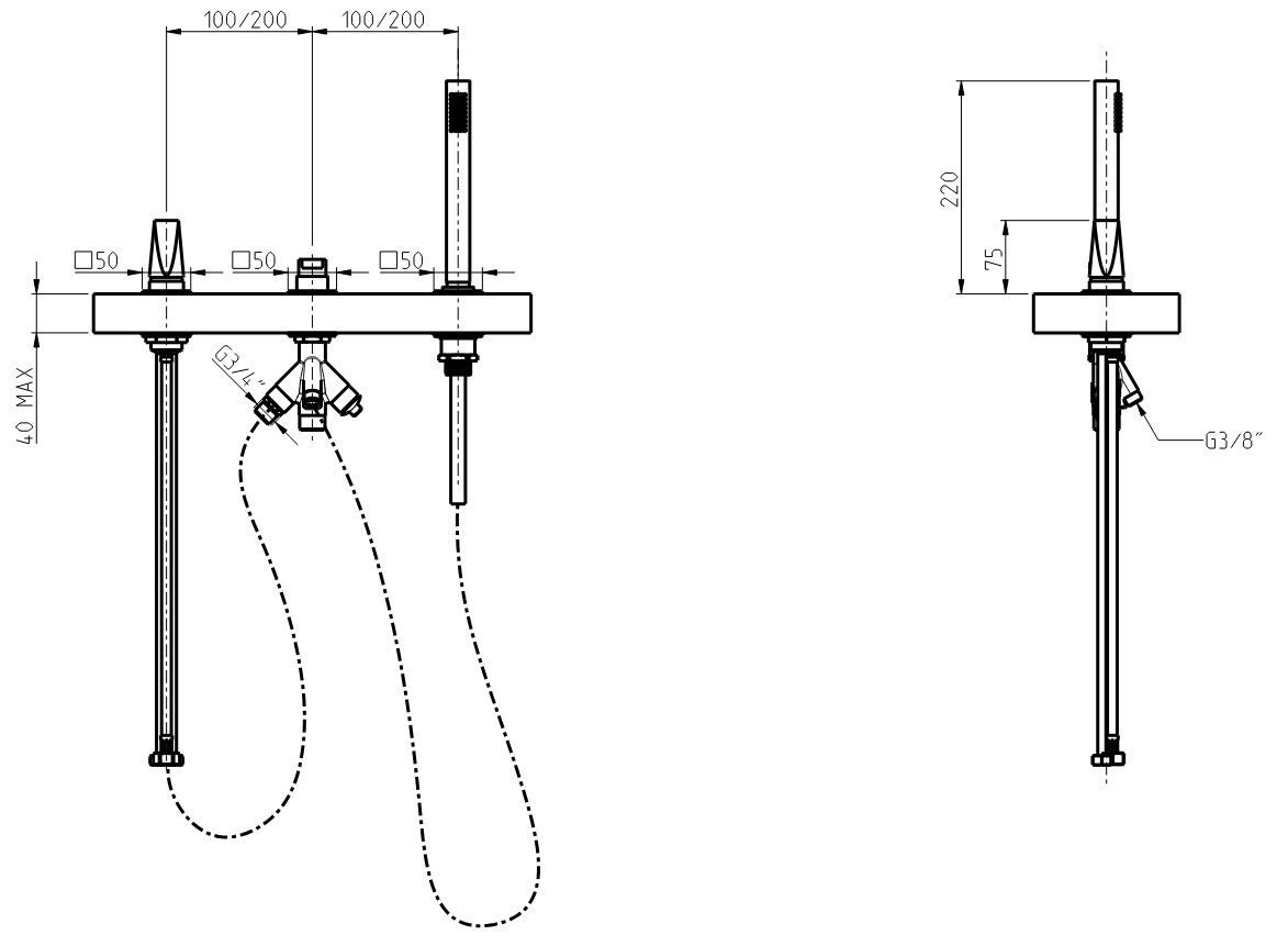 Смеситель для ванны с 3 отверстиями из нержавеющей стали с ручным душем Rubinetterie Frattini Aline ARCH-00115519 - Вид №2