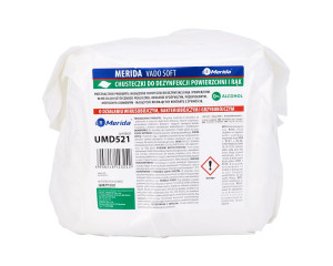 UMD521 Салфетки для дезинфекции рук и поверхностей VADO SOFT без содержания спирта, сменный блок для ведра 6 л, рулон 65 м, 260 листов Merida