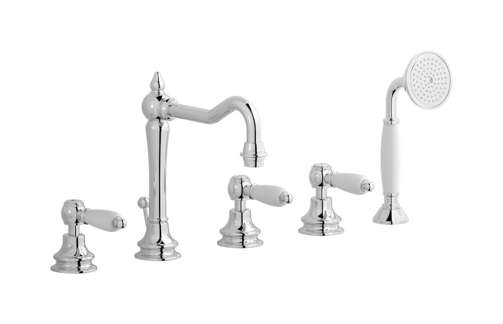 Смеситель на бортик ванной на 5 отверстий с дивертером и душевым гарнитуром. WE ARE IB hl396cc_2 Chrome Hermes