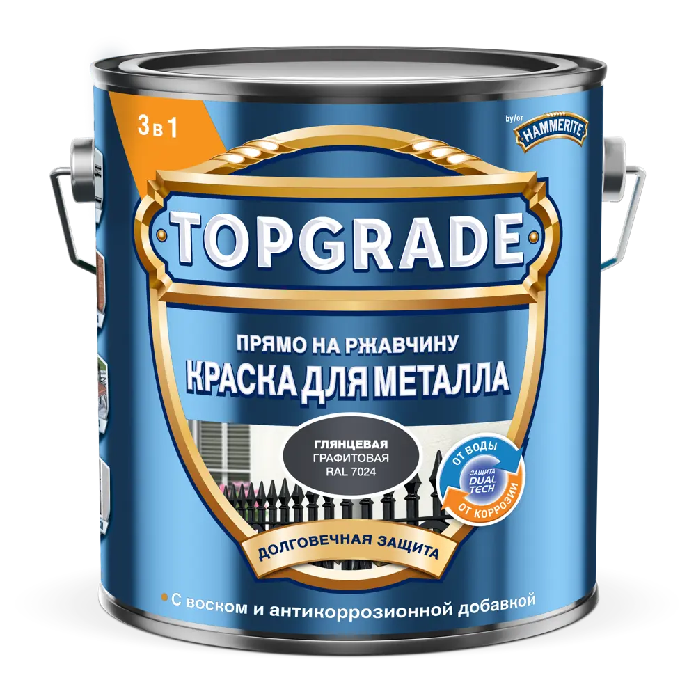 Грунт-эмаль по металлу 3 в 1 Topgrade гладкая цвет графитовый 2 л STLM-2109951 - Вид №1