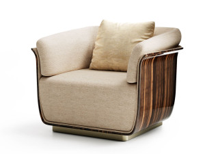 Кресло из ткани и дерева с подлокотниками