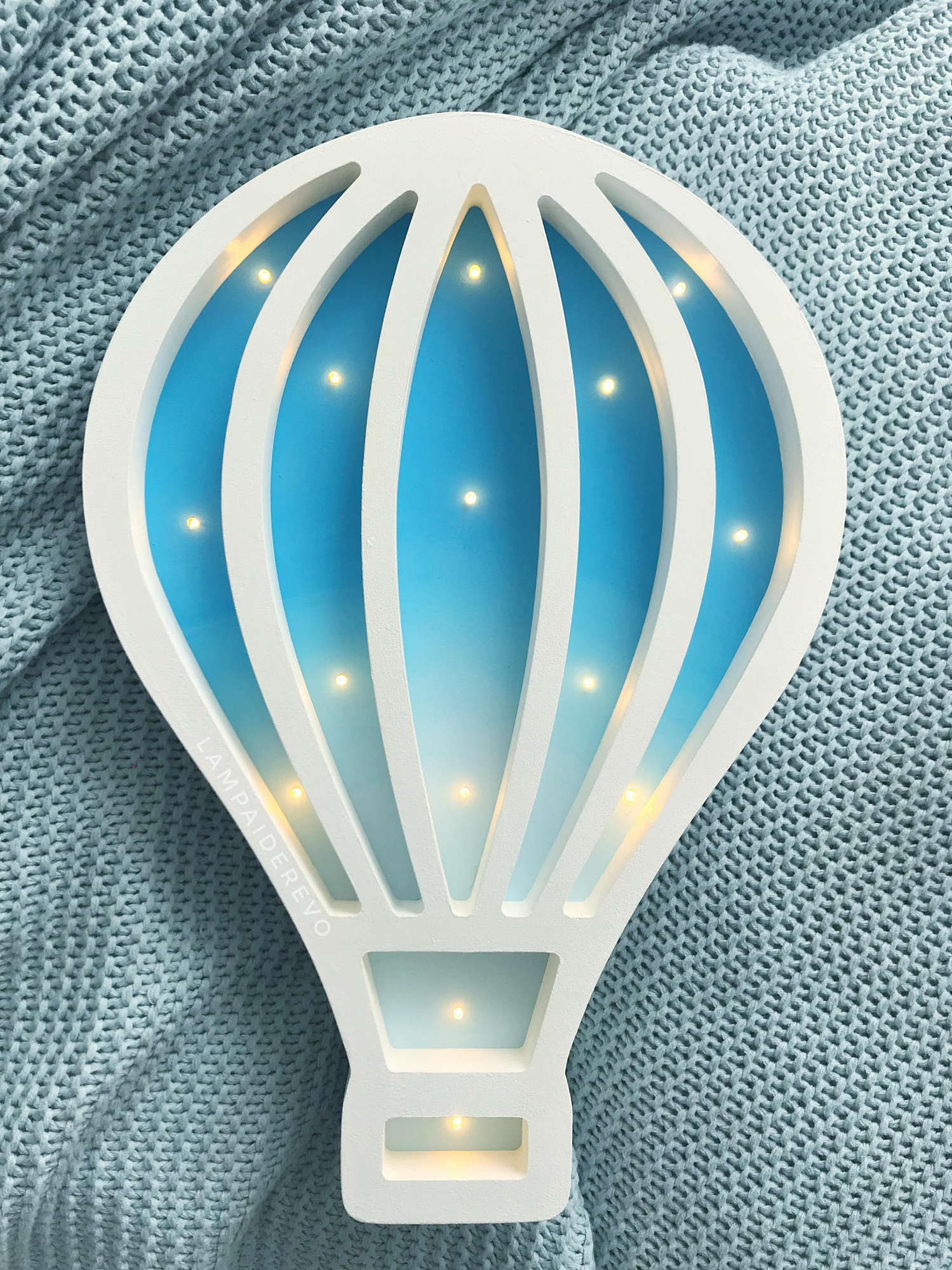 Ночник деревянный 30 см белый с голубым "Воздушный шар New" LAMPA I DEREVO  00-3880221 Белый;голубой Santreyd  - Вид №1