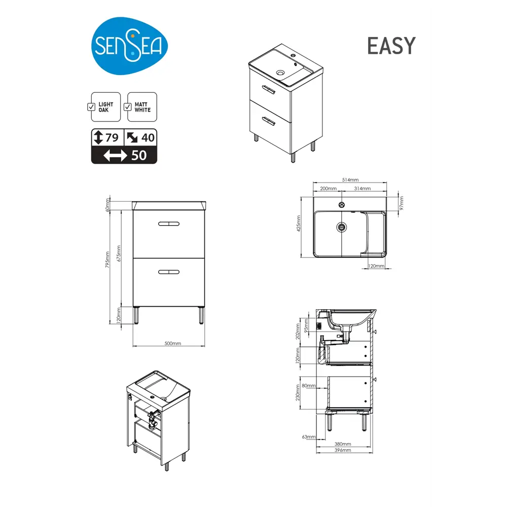 Тумба под раковину напольная Sensea Easy 50 см с двумя ящиками цвет белый STLM-2091549 - Вид №15