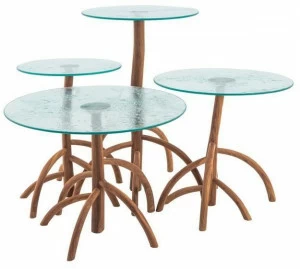 Cypraea Набор круглых столов из закаленного стекла и ореха Naturae