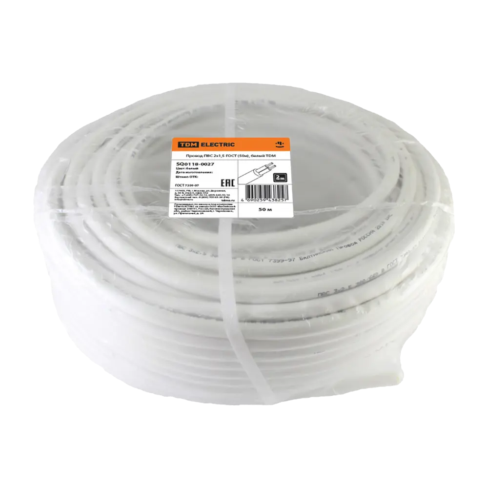 Провод Tdm Electric ПВС 2x1.5 50 м ГОСТ цвет серый STLM-2094411 - Вид №1