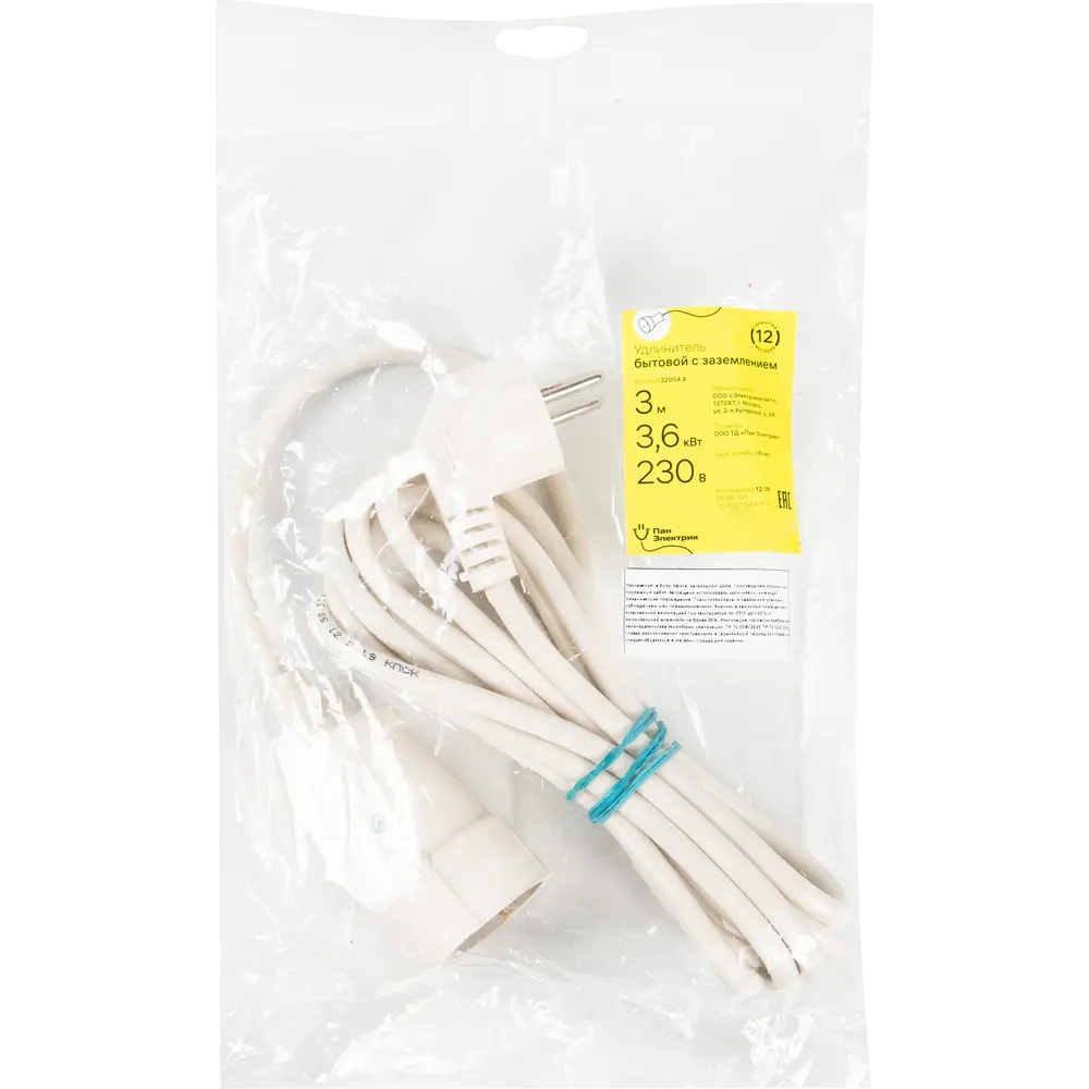 Удлинитель-шнур с заземлением Пан Электрик 1 розетка, 3x1.5мм2, 3 м STLM-2099490 - Вид №3