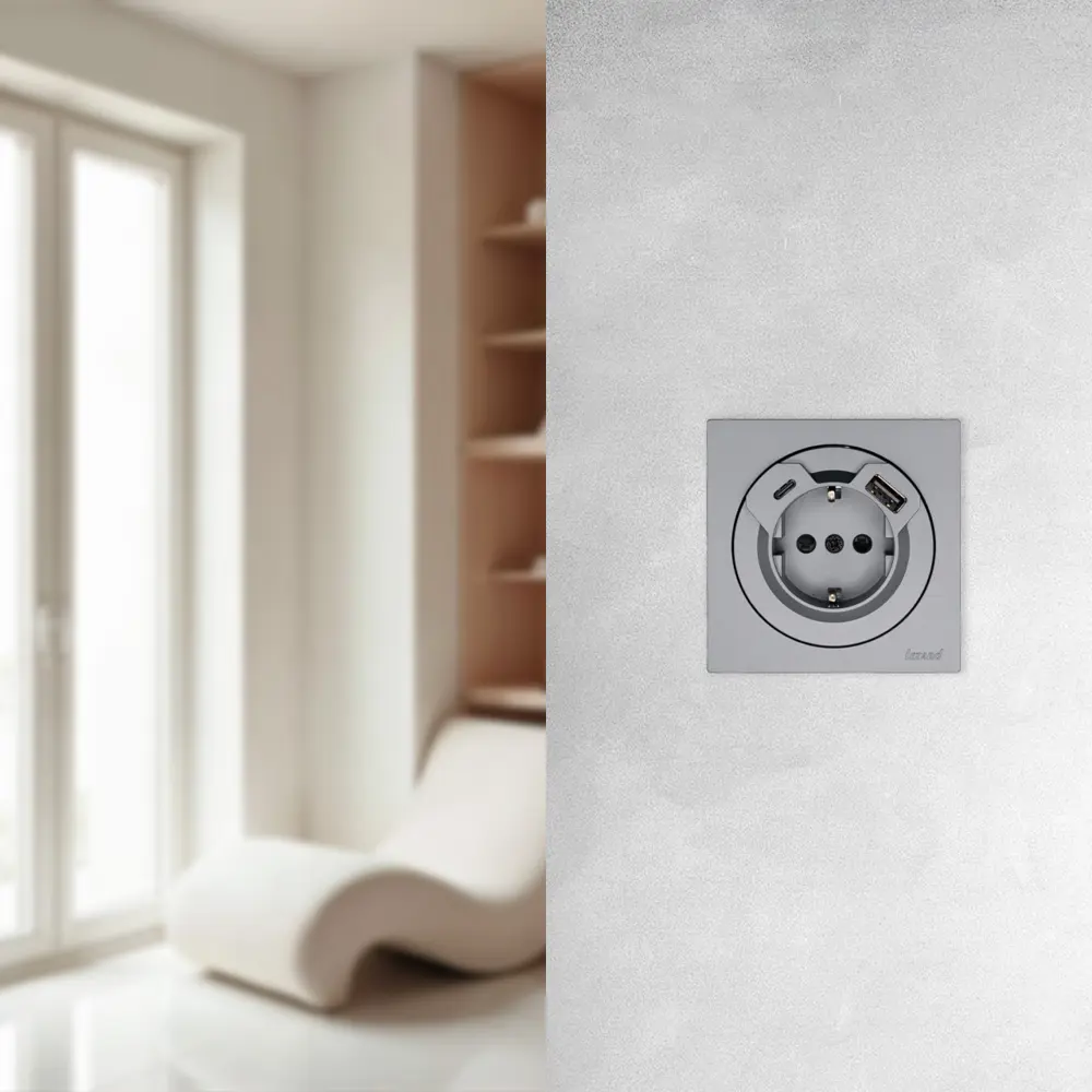 Розетка TC+USB встраиваемая Lezard Osen с заземлением цвет серый STLM-2180089 - Вид №4