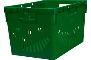 16288572 Ящик п/э, 600x400x340, перфорированный, стенки с отверстиями для пакетов, зеленый 10836 Тара.ру