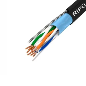 Кабель Ripo U/UTP4 Cat5e 24AWG PE CCA с тросом черный 0.5 мм 50 м катушка