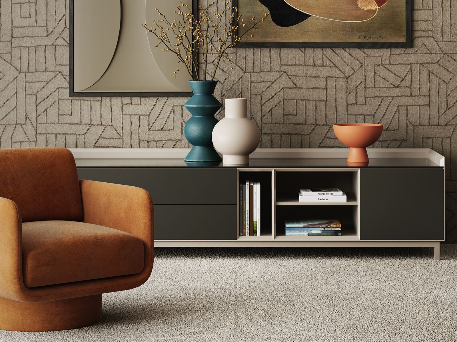 Низкий деревянный шкаф для телевизора с распашными дверцами ANA ROQUE INTERIORS ARCH-00045156 - Вид №1