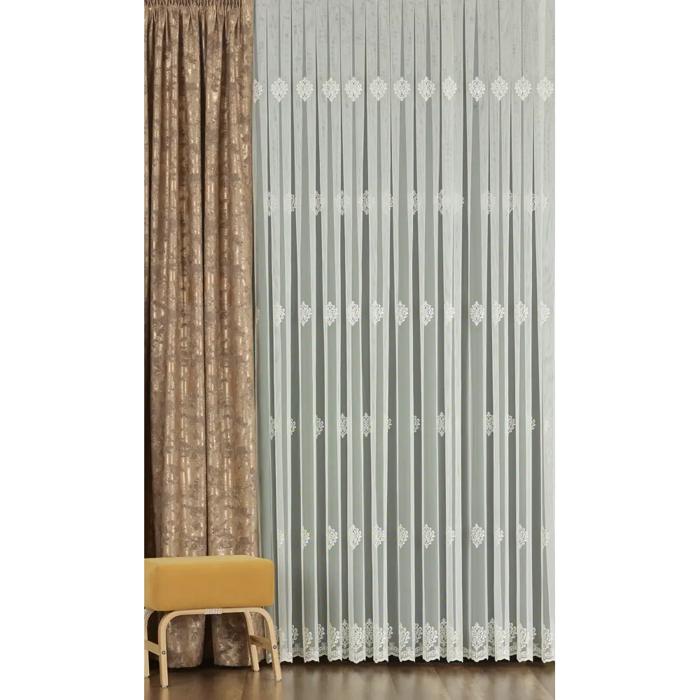 Тюль с вышивкой «Короны» сетка 290 см цвет кремовый ELIT HOME STLM-2197147 - Вид №3