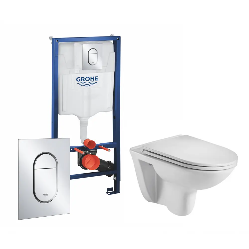 Комплект 3 в 1 инсталляция Grohe Solido 39504000 с подвесным унитазом WeltWasser Baarbach 004 GL-WT, кнопка хром