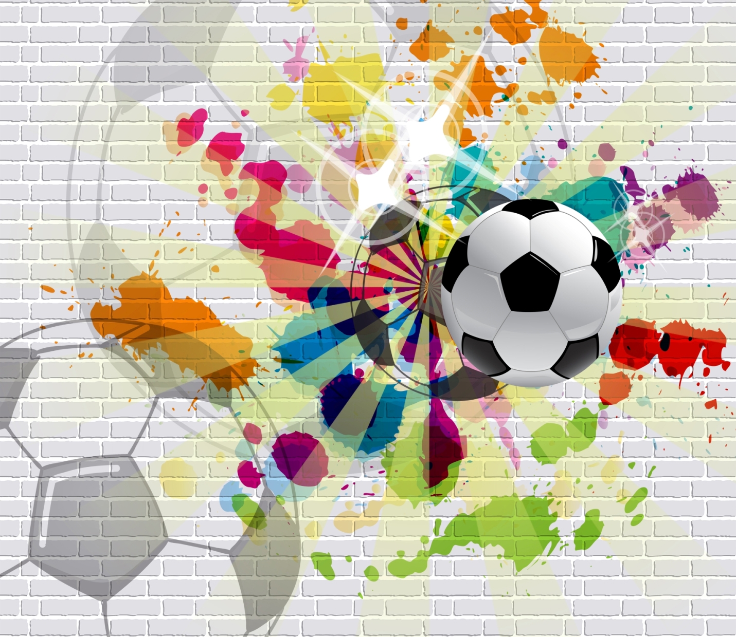 90233626 Фотообои "Футбольный мяч на кирпичной стене с граффити" 300х260 см Dekor Vinil STLM-0142238 DEKOR VINIL