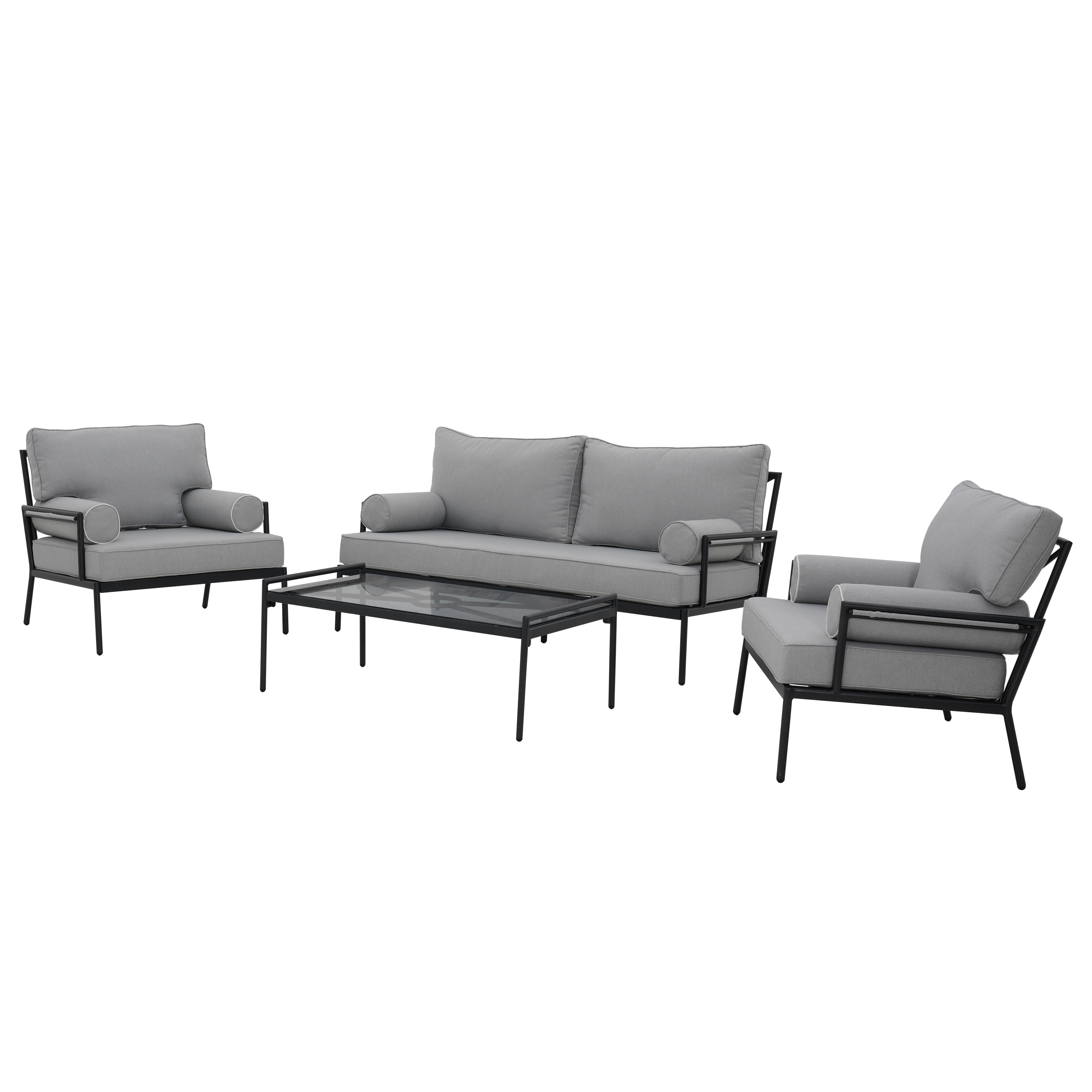84012897 Набор садовой мебели Onyx алюминий/полиэстер/стекло серый: стол, диван и 2 кресла STLM-0046157 NATERIAL