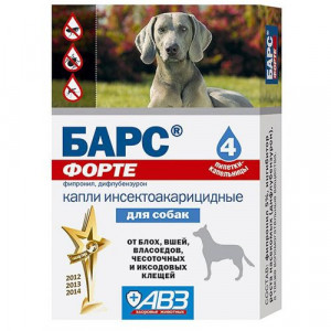 ПР0015505 Капли для собак БАРС Форте инсектоакарицидные от внеш. паразитов 4 пипетки АВЗ