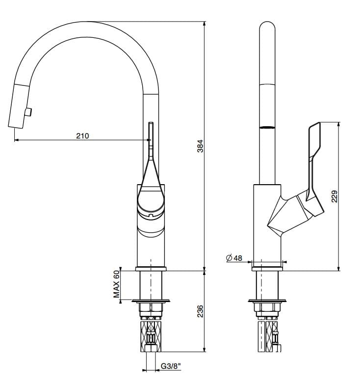Смеситель для кухни на столешнице со съемным ручным душем GATTONI Tek ARCH-00024386 - Вид №2
